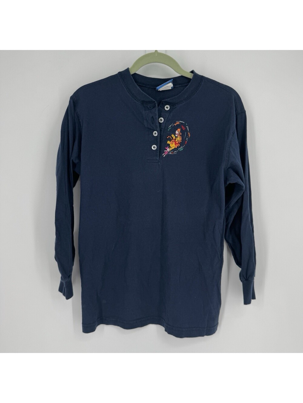 Vintage Disney Winnie the Pooh top womens medium M navy blue 90s y2k henley